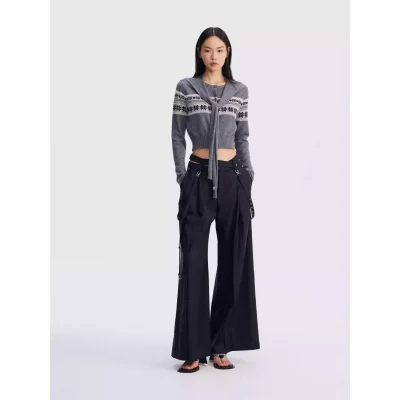 REVAN Asymmetrical Waist Wide-Leg Trousers Grey - Image 3