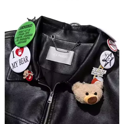 13DE MARZO Badge Leather Jacket Black - Image 7