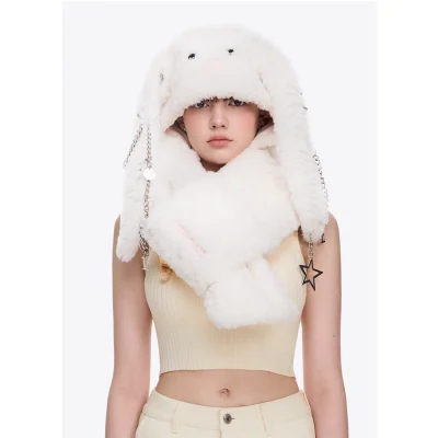 13DE MARZO Chains Hat Scarf White