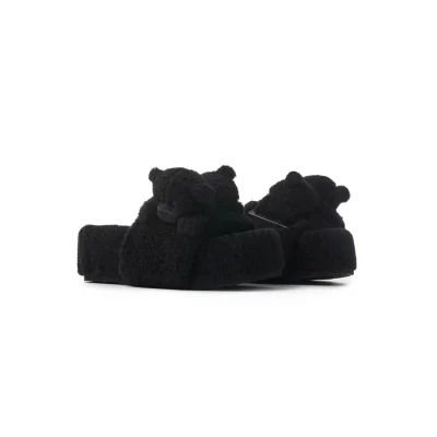 13DE MARZO Bear Flip-top Fur Slippers Black