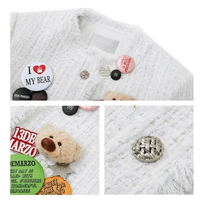 13DE MARZO Badge Vintage Chunky Wool Jacket White - Image 7