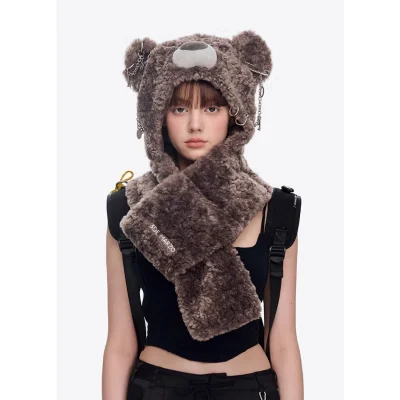 13DE MARZO Chains Hat Scarf Grey