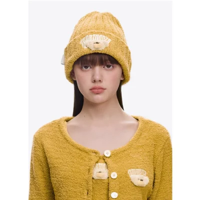 13DE MARZO Embroidered Plush Beanie Yellow