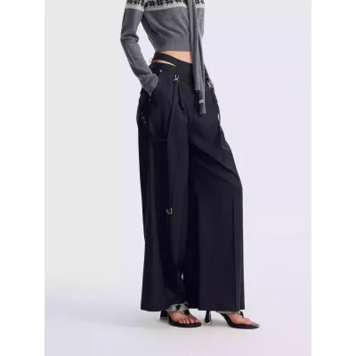 REVAN Asymmetrical Waist Wide-Leg Trousers Grey - Image 5