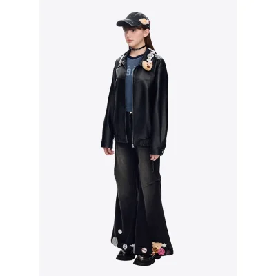 13DE MARZO Badge Leather Jacket Black - Image 4