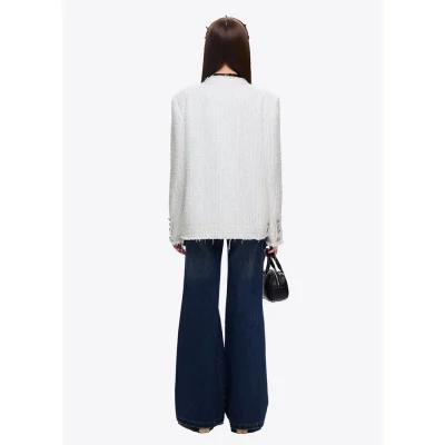 13DE MARZO Badge Vintage Chunky Wool Jacket White - Image 4