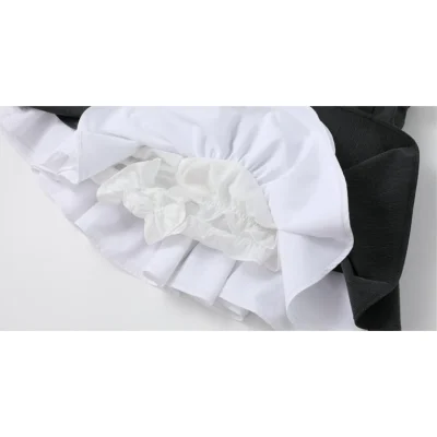 REVAN Monochrome Contrast Spliced Pleated Mini Skirt with Leather Belt Dark Grey - Image 7