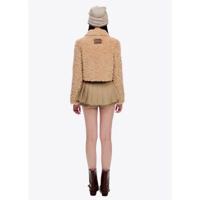 13DE MARZO Bear Face Faux Fur Coat Khaki - Image 5