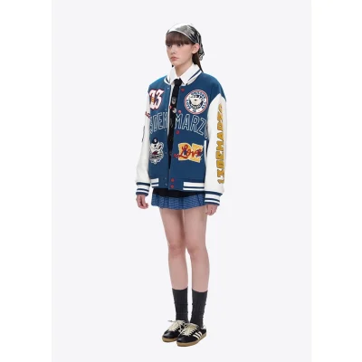 13DE MARZO Doozoo Retro Instruments Baseball Jacket Blue - Image 4