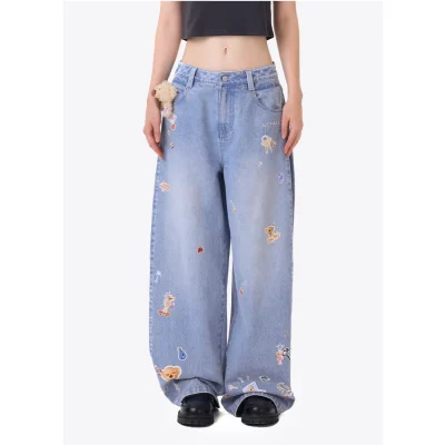 13DE MARZO Bear Stickers Jeans Blue
