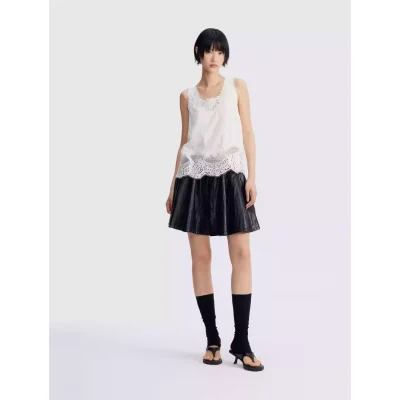 REVAN Reversible PU Leather Check Mini Skirt Black - Image 3