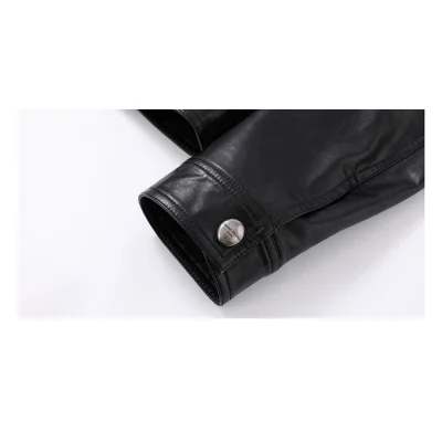 REVAN Classic PU Leather Jacket with Twill Tie Trim Black - Image 9