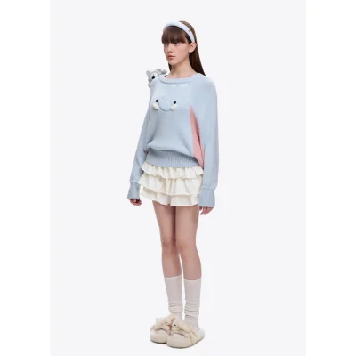 13DE MARZO Elephant Bear Batwing Sweater Blue - Image 6