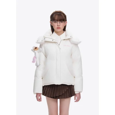 13DE MARZO Unicorn Bear Puffer Jacket White