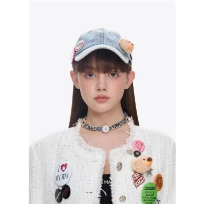 13DE MARZO Badge Denim Baseball Cap Blue