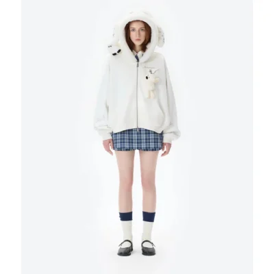 Harry Potter × 13DE MARZO Hedwig Hogwarts Offer Bear Hoodie White - Image 3
