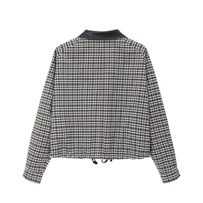 REVAN Reversible Balloon PU Leather Jacket with Check Pattern Khaki - Image 8
