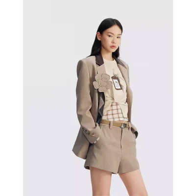 REVAN x Hello Kitty Khaki Patchwork Flower Blazer - Image 3
