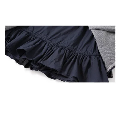 REVAN Faux Leather Look Ruffle Denim Skirt Dark Blue - Image 9