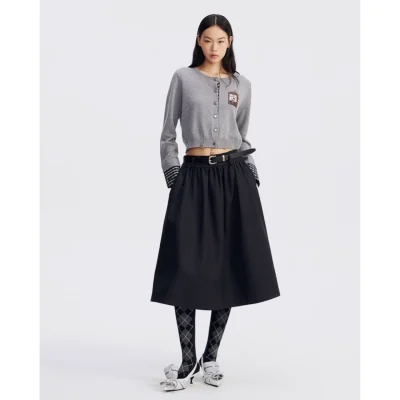 REVAN x Hello Kitty Badge Knit Cropped Cardigan Grey - Image 3