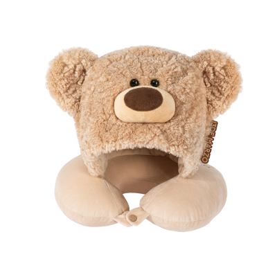 13DE MARZO Bear Hooded Neck Pillow Khaki