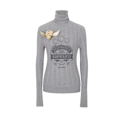 Harry Potter × 13DE MARZO Quidditch Bear High Neck Sweater Grey