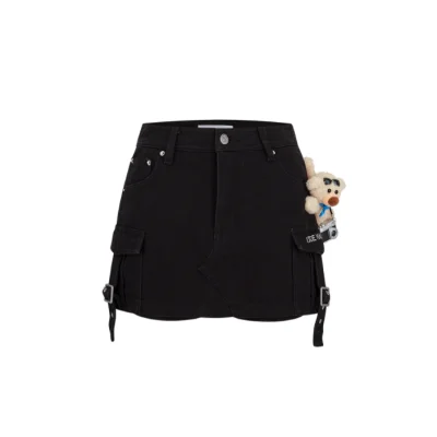 13DE MARZO Camera Bear Cargo Skirt Black - Image 5