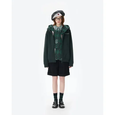 Harry Potter × 13DE MARZO Hogwarts Four Houses Bear Zipper Hoodie Slytherin Green - Image 3