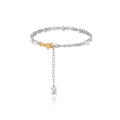 13DE MARZO Bear Logo Zircon Clavicle Chain Silver