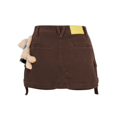 13DE MARZO Camera Bear Cargo Skirt Brown - Image 5