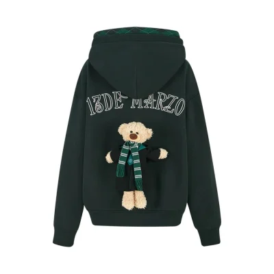 Harry Potter × 13DE MARZO Hogwarts Four Houses Bear Zipper Hoodie Slytherin Green - Image 7