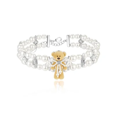 13DE MARZO Bear Pearl Bow Choker Silver