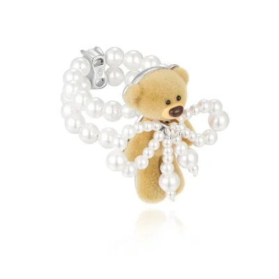 13DE MARZO Pearl Bow Bear Ring Silver