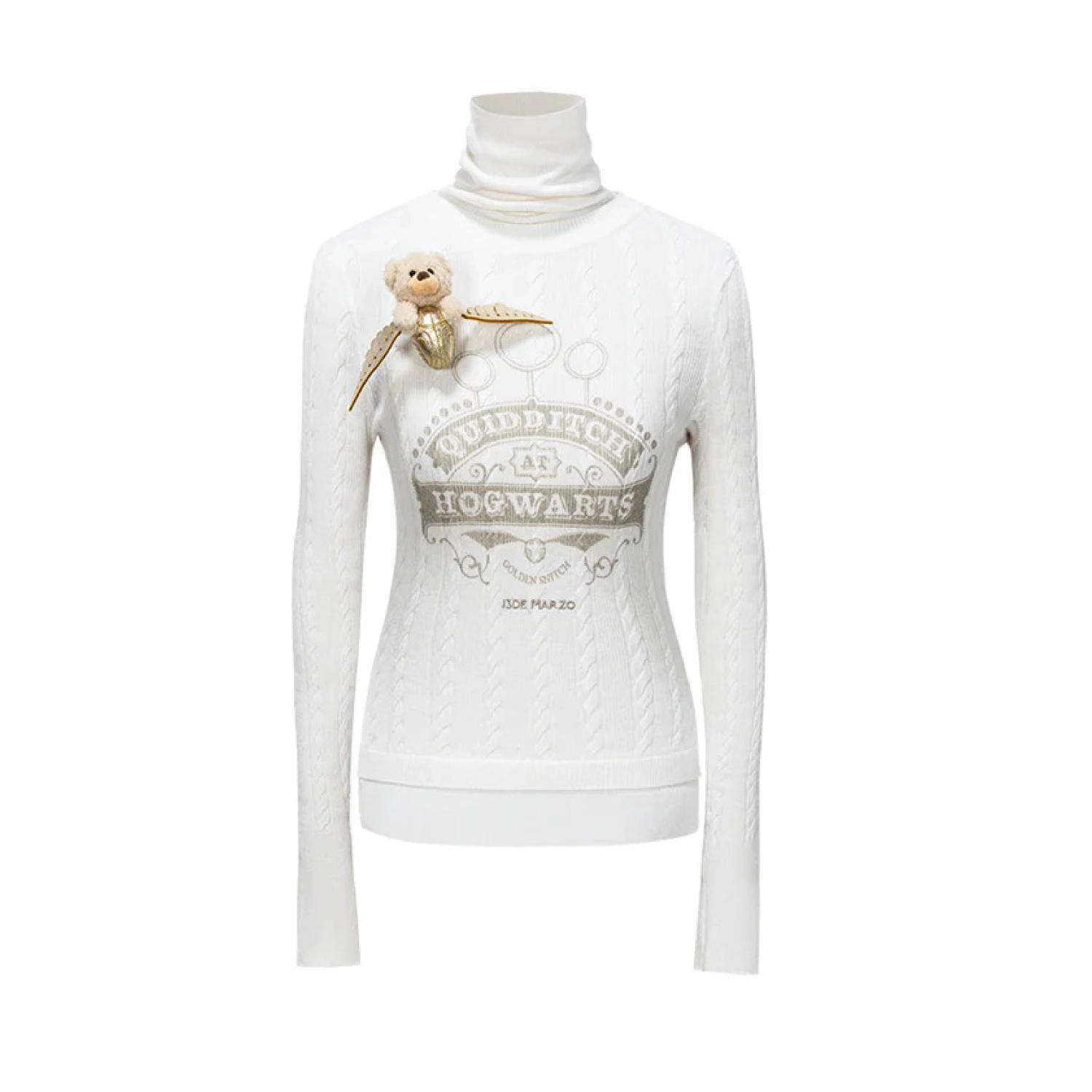 Harry Potter × 13DE MARZO Quidditch Bear High Neck Sweater White