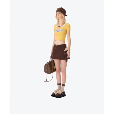 13DE MARZO Camera Bear Cargo Skirt Brown - Image 3