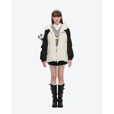 13DE MARZO Panda Bear Puffer Jacket White - Image 3