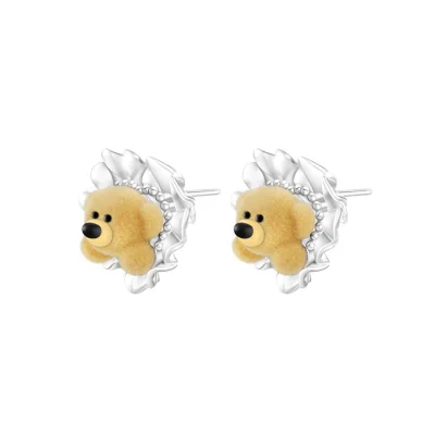 13DE MARZO Bear Pearl Bow Ear Stud Silver