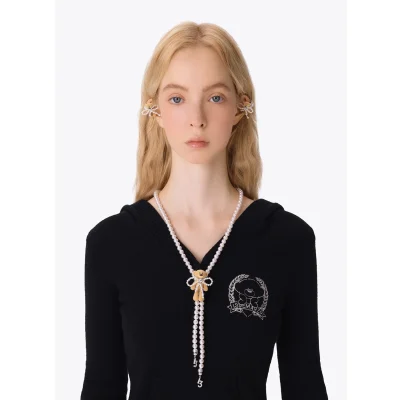13DE MARZO Bear Pearl Bow Necklace Silver - Image 4