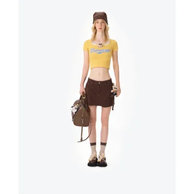 13DE MARZO Camera Bear Cargo Skirt Brown