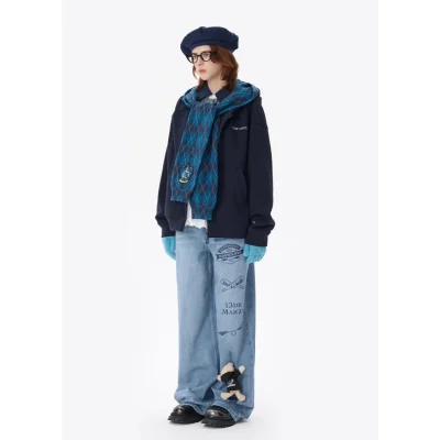 Harry Potter × 13DE MARZO Hogwarts Four Houses Bear Zipper Hoodie Ravenclaw Blue - Image 3