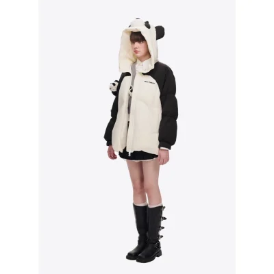 13DE MARZO Panda Bear Puffer Jacket White - Image 4