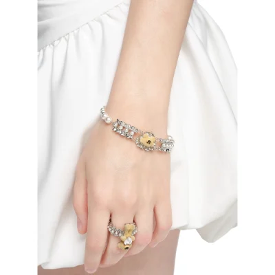 13DE MARZO Bear Pearl Bracelet Silver - Image 4