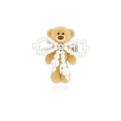 13DE MARZO Bear Pearl Bow Zircon Ear Clip Left Side