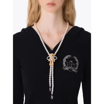 13DE MARZO Bear Pearl Bow Necklace Silver - Image 3