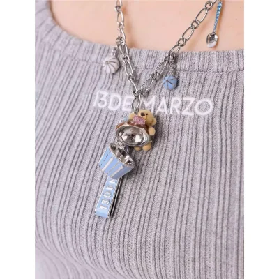 13DE MARZO Bear Cupcake Necklace Silver - Image 4