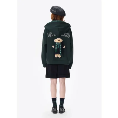 Harry Potter × 13DE MARZO Hogwarts Four Houses Bear Zipper Hoodie Slytherin Green - Image 5