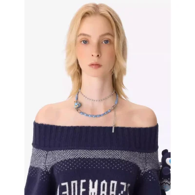 13DE MARZO Bear Denim Backpack Necklace Silver - Image 4