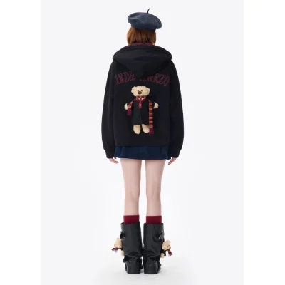 Harry Potter × 13DE MARZO Hogwarts Four Houses Bear Zipper Hoodie Gryffindo Black - Image 5