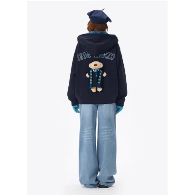 Harry Potter × 13DE MARZO Hogwarts Four Houses Bear Zipper Hoodie Ravenclaw Blue - Image 5