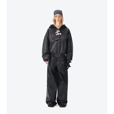13DE MARZO Pilot Bear Vintage Jacket Black